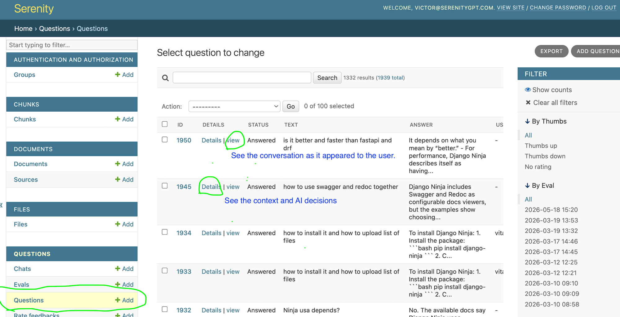 Question list navigation